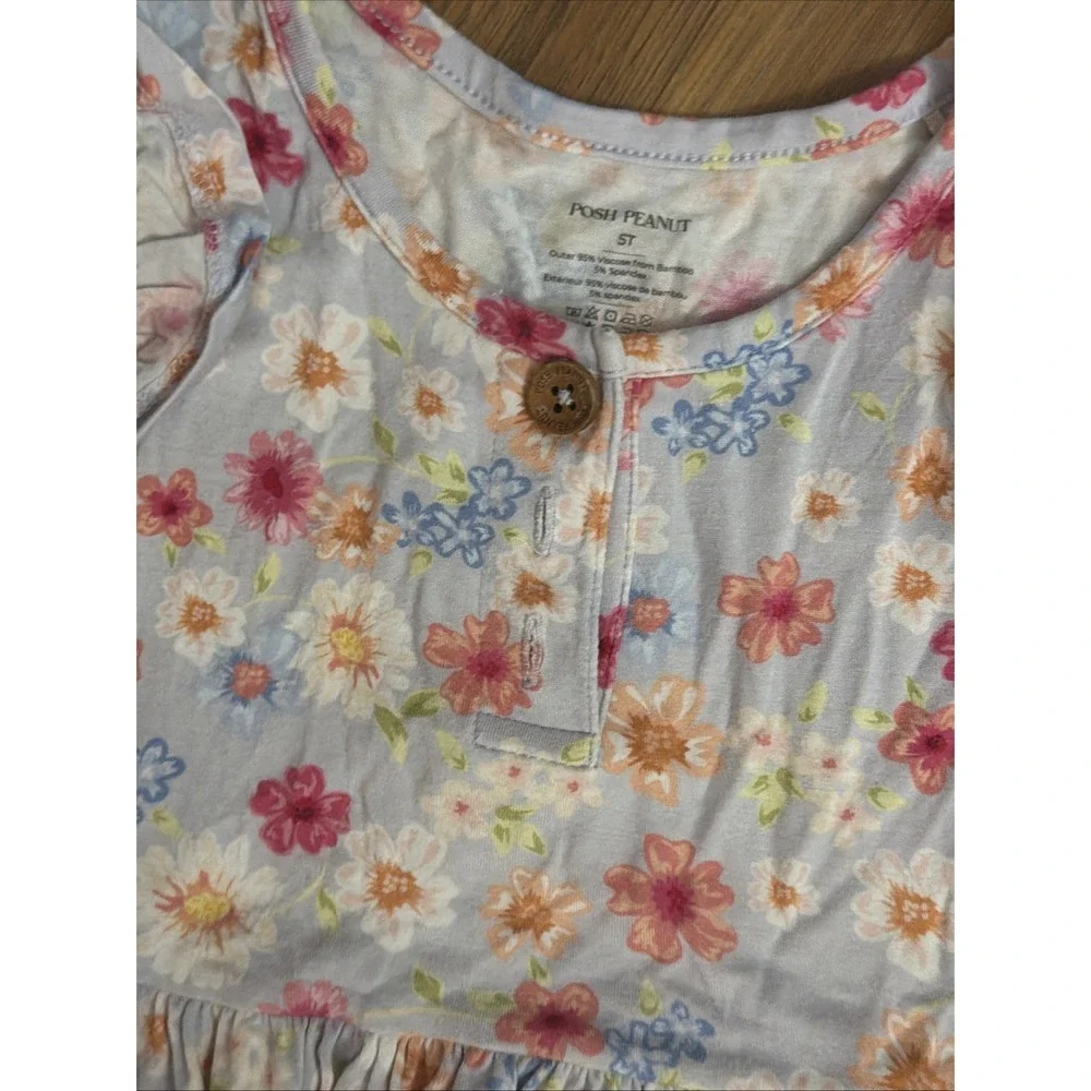 Posh Peanut Girls Sz 5 Bamboo Twirly Ruffle Dress Flowers